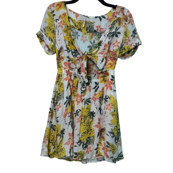 Free People Dresses & Skirts - Free People 4 Tropical Floral Boho Cutout Tie Front Part Time Lover Mini Dress